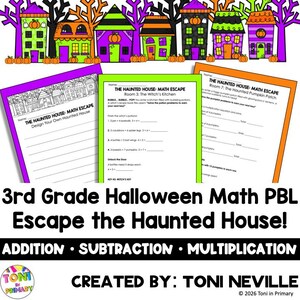 Actividades de matemáticas de Halloween para tercer grado: Casa embrujada, Matemáticas basadas en proyectos (ABP), Suma, Resta, Multiplicación.