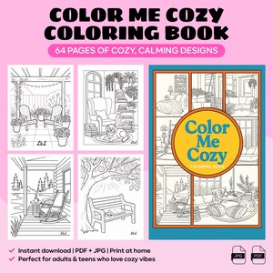 Color Me Cozy Coloring Book – 64 Pages Printable, Relaxing Cozy Scenes Digital Download, Gentle Activity Book for Adults & Kids