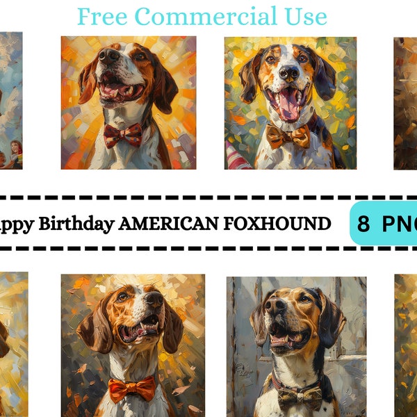 Happy Birthday American Foxhound, Dog Portrait Png, Printable Dog Card, Foxhound Print, Fox Sublimation, Digital Planner, Funny Animal Print