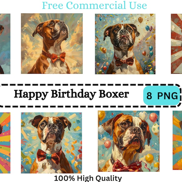 Boxer Dog Happy Birthday, Boxer Wall Art, Dog Lover Art, Modern Dog Art, Whimsical Dog Decor