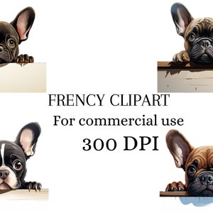 Conjunto de clipart de buldogue francês espiando, 4 designs digitais (300 DPI) Cachorro PNG, retrato de cachorro, presente para mãe de buldogue francês, artesanato faça você mesmo, uso comercial