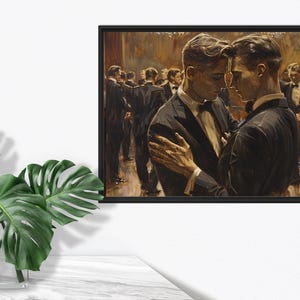 Interracial Gay Couple Printable Wall Art LGBTQ Pride Month Decor Gay Wedding Gift Instant Download
