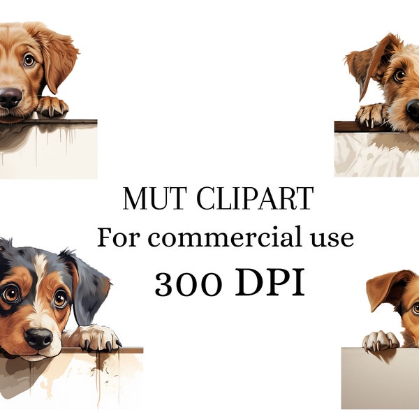 Mut Clipart, Charming Dog Clipart, 4 PNG Images, Puppy Dog Clipart, Custom Pet Portrait, Dog Lover Gift, Dog Portrait, Dog Print Png