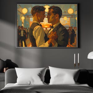 Gay Pride Note Card for Him - Romantic Two Men Illustration - LGBTQ Birthday & Anniversary Greeting - Love Card, Worldwide Shipping