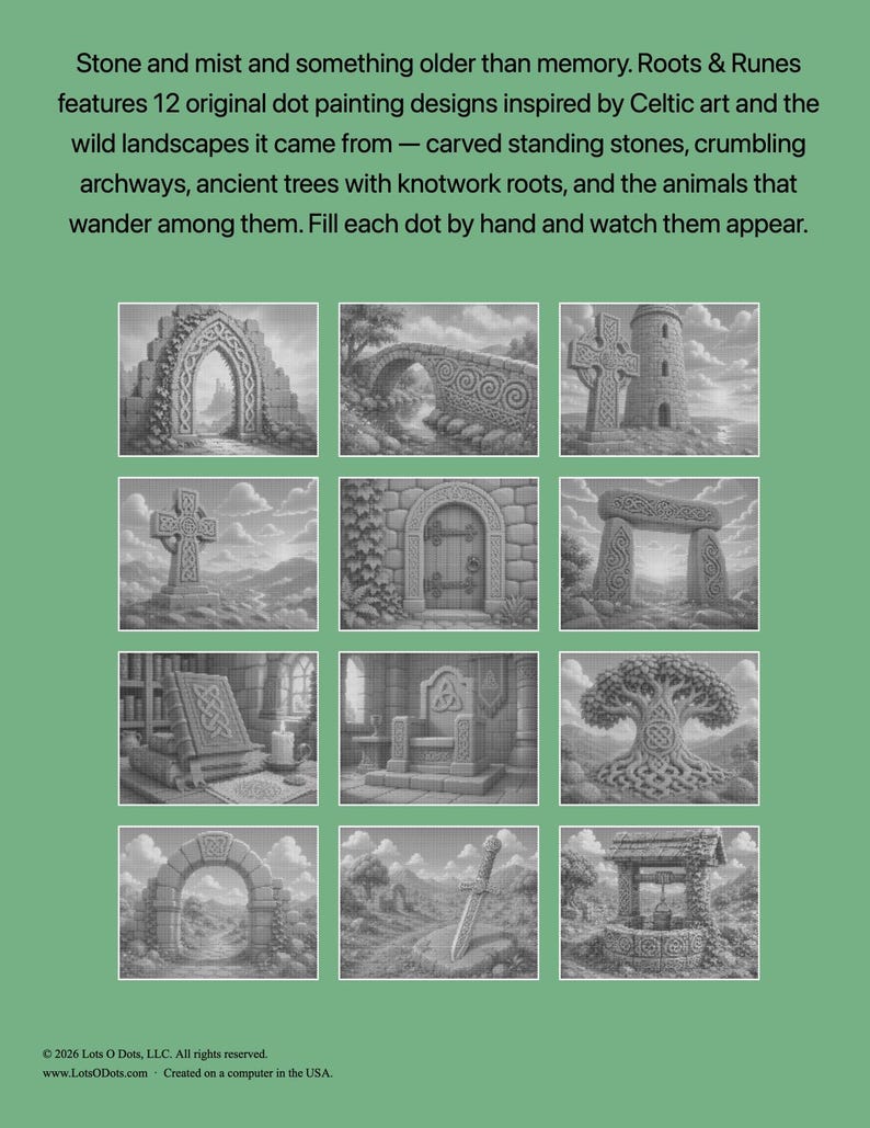 Patrones de pintura de puntos de raíces y runas en PDF / 12 páginas de arte de puntos imprimibles / Páginas para colorear relajantes para adultos / Descarga instantánea imagen 3