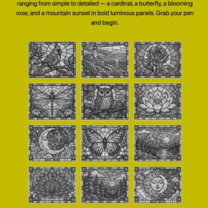 Modèles de peinture à points effet verre et phosphorescent (PDF) | 12 pages de coloriage à imprimer | Coloriages relaxants pour adultes | Téléchargement instantané image 3