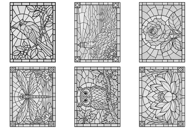 Modèles de peinture à points effet verre et phosphorescent (PDF) | 12 pages de coloriage à imprimer | Coloriages relaxants pour adultes | Téléchargement instantané image 2