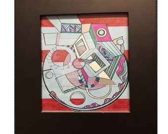 B-Side: 9x12 inch Framed, Colorful, Geometric, Abstract, Avant Garde, Original, Contemporary Acrylic Art