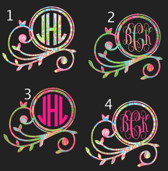 7 Laptop or drink ware Outdoor proof Vinyl sticker 10 Car window 8 Lilly P inspired Print Bow Framed Monogram Sticker Decal 6 9
