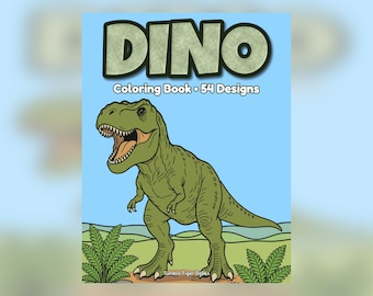 Dinosaur Coloring Book, 54 Designs | Realistic T Rex, Raptor and Triceratops Coloring Pages for Kids & Adults, Printable PDF