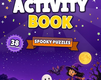 Libro di attività di Halloween stampabile in PDF, labirinti, unisci i puntini, ricerca di parole, puzzle da colorare con i numeri per bambini e adulti, download immediato.