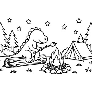 Dino Cozy Days: Dinosaur Coloring Book Printable PDF, Bold Easy Cute Dino Coloring Pages for Kids & Adults, Instant Download image 8