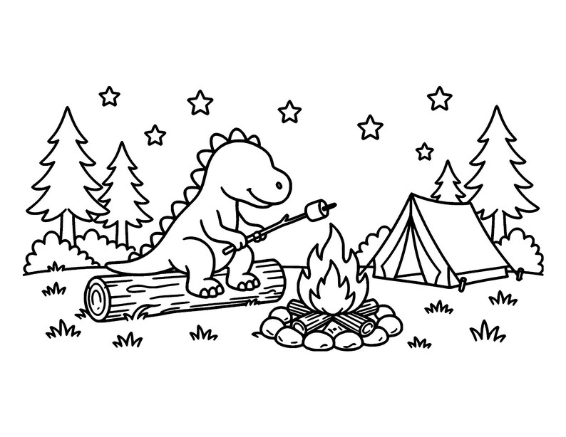 Dino Cozy Days: Dinosaur Coloring Book Printable PDF, Bold Easy Cute Dino Coloring Pages for Kids & Adults, Instant Download image 8