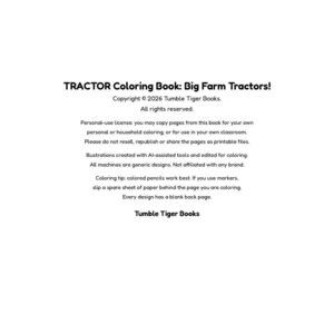 Desenhos de tratores para colorir para crianças de 4 a 8 anos, livro de colorir de tratores agrícolas, 54 folhas para colorir imprimíveis com animais da fazenda, PDF para download instantâneo imagem 3