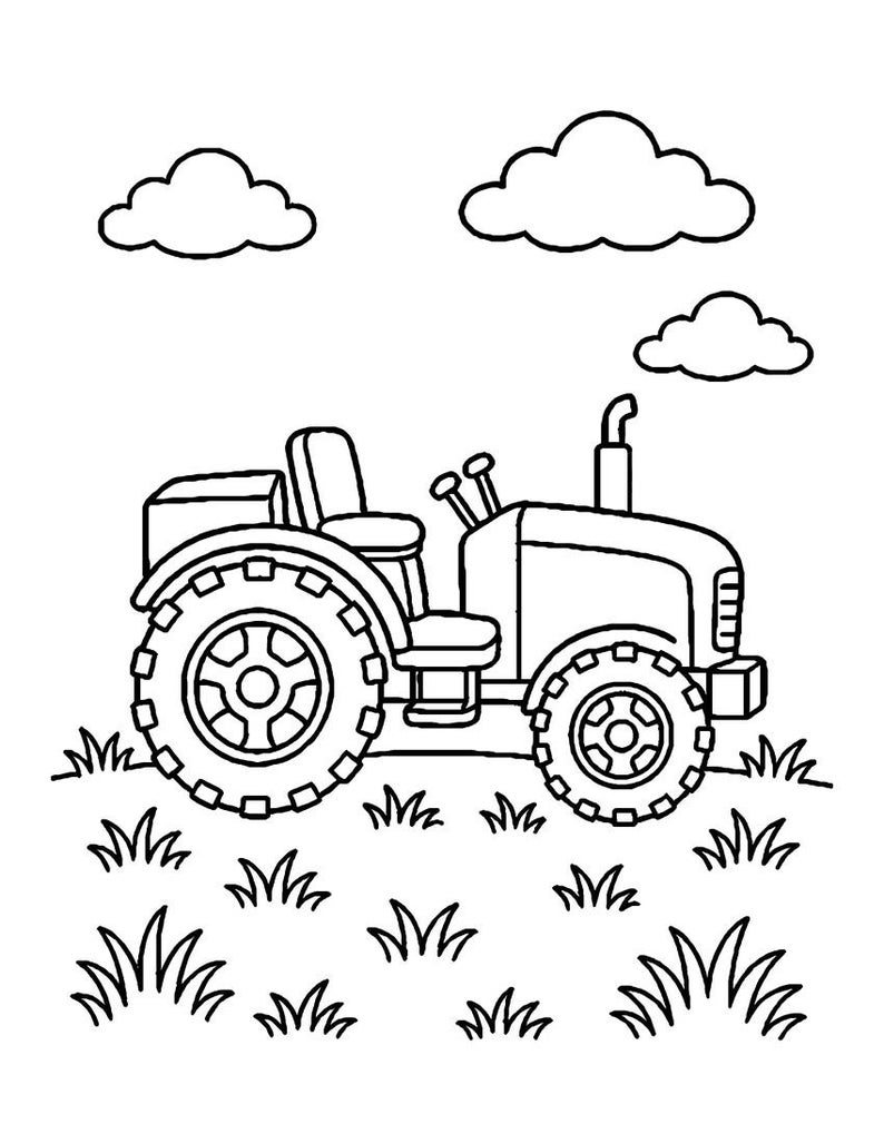 Desenhos de tratores para colorir para crianças de 4 a 8 anos, livro de colorir de tratores agrícolas, 54 folhas para colorir imprimíveis com animais da fazenda, PDF para download instantâneo imagem 4