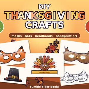 DIY Thanksgiving Crafts Printable PDF, Turkey Headband, Pilgrim Hat, Fox Owl Masks, Color In Craft for Kids & Adults, A4 and US Letter