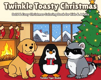 Dibujos navideños para colorear imprimibles, libro navideño de Papá Noel "Twinkle Toasty" para niños y adultos, PDF imprimible