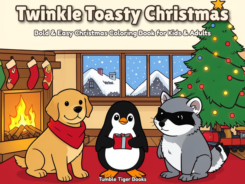 Twinkle Toasty Christmas: Christmas Coloring Book Printable PDF, Holiday Coloring Pages for Kids & Adults, Santa, Instant Download image 1