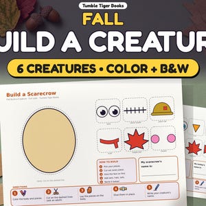 Fall Build a Creature Craft, Scarecrow Turkey Owl Fox Squirrel Acorn Cut and Glue Printable, Thanksgiving Classroom Activity, A4 Letter