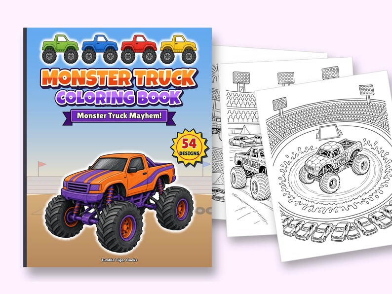 Monster Truck Mayhem! Monster Truck Coloring Pages, 54 Bold Designs for Kids 6+ & Adults, Party Pack, Printable PDF, Instant Download imagen 2