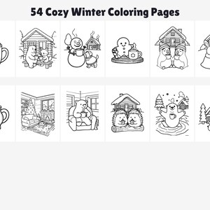 Cozy Cabin Mini Pack, 12 Hot Cocoa Winter Coloring Pages, Printable PDF for Kids and Adults, Instant Download image 2