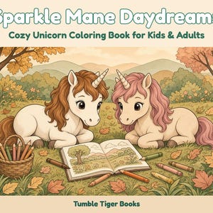 Glitzernde Einhorn-Träume: Einhorn-Malbuch zum Ausdrucken (PDF), Magische Regenbogen-Einhorn-Malvorlagen für Kinder und Erwachsene, Sofort-Download Bild 1