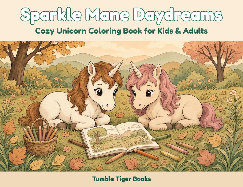 Glitzernde Einhorn-Träume: Einhorn-Malbuch zum Ausdrucken (PDF), Magische Regenbogen-Einhorn-Malvorlagen für Kinder und Erwachsene, Sofort-Download Bild 1
