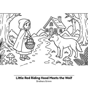 Clásicos acogedores de Storybook Attic / Libro para colorear de cuentos de hadas acogedores para niños y adultos, escenas de cuentos sencillas y llamativas, PDF imprimible imagen 7