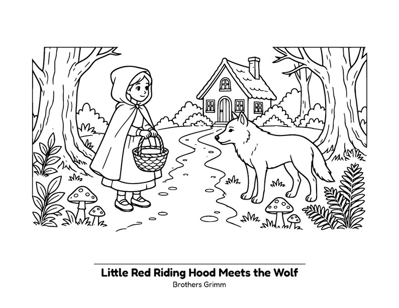 Clásicos acogedores de Storybook Attic / Libro para colorear de cuentos de hadas acogedores para niños y adultos, escenas de cuentos sencillas y llamativas, PDF imprimible imagen 7