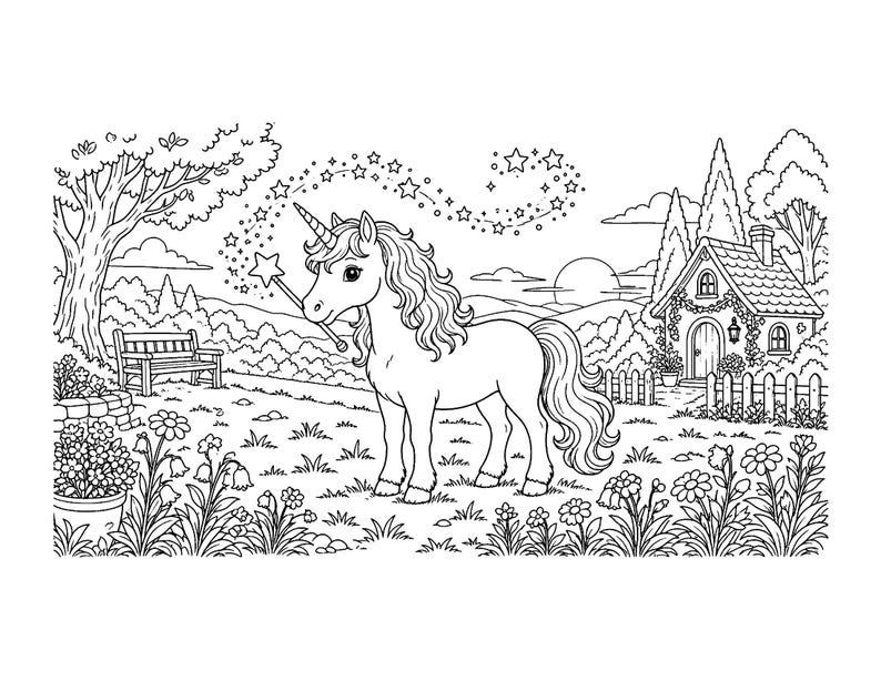 Glitzernde Einhorn-Träume: Einhorn-Malbuch zum Ausdrucken (PDF), Magische Regenbogen-Einhorn-Malvorlagen für Kinder und Erwachsene, Sofort-Download Bild 6