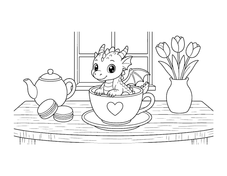 Pequeños Amigos Ember / Libro para colorear de dragones adorables para niños y adultos, dragones bebés tiernos, llamativos y fáciles de dibujar, PDF imprimible, descarga instantánea imagen 6