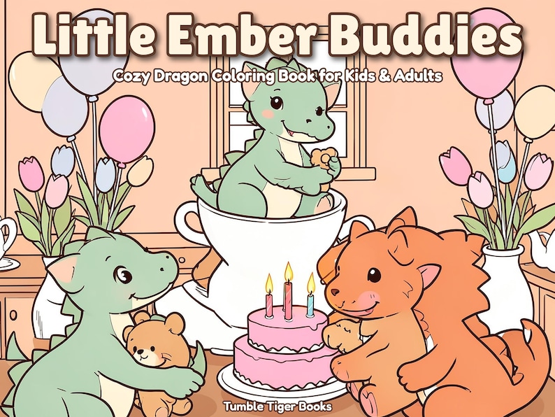 Pequeños Amigos Ember / Libro para colorear de dragones adorables para niños y adultos, dragones bebés tiernos, llamativos y fáciles de dibujar, PDF imprimible, descarga instantánea imagen 1