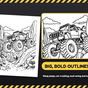 Monster Truck Mayhem! Monster Truck Coloring Pages, 54 Bold Designs for Kids 6+ & Adults, Party Pack, Printable PDF, Instant Download imagen 5