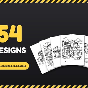 Monster Truck Mayhem! Monster Truck Coloring Pages, 54 Bold Designs for Kids 6+ & Adults, Party Pack, Printable PDF, Instant Download imagen 4