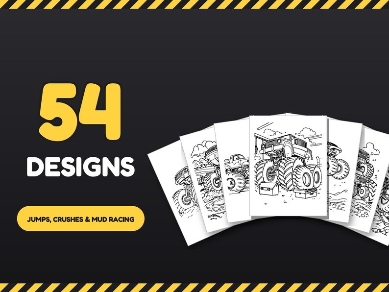 Monster Truck Mayhem! Monster Truck Coloring Pages, 54 Bold Designs for Kids 6+ & Adults, Party Pack, Printable PDF, Instant Download imagen 4