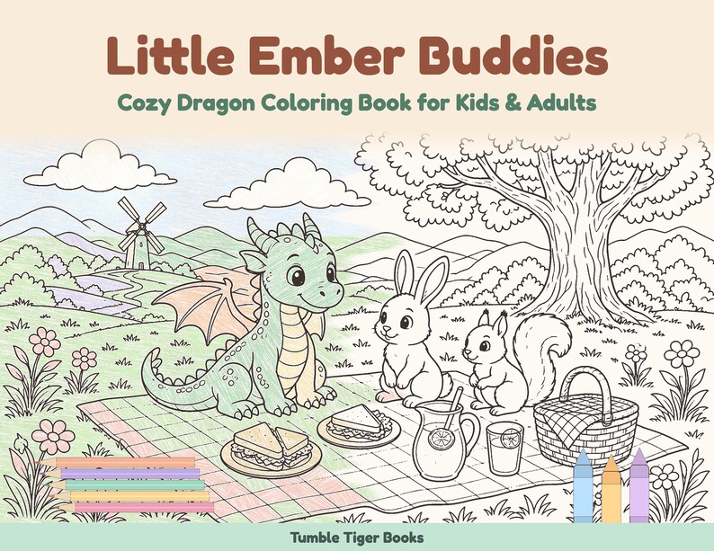 Pequeños Amigos Ember / Libro para colorear de dragones adorables para niños y adultos, dragones bebés tiernos, llamativos y fáciles de dibujar, PDF imprimible, descarga instantánea imagen 2
