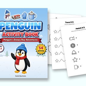 Penguin Activity Book Printable, 54 Designs | Winter Snow Coloring Pages and Activities for Kids & Adults, Ages 3-7, Printable PDF image 2