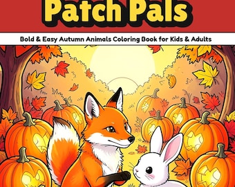 Disegni da colorare autunnali stampabili, libro di animali autunnali "Pumpkin Patch Pals" per bambini e adulti, PDF stampabile