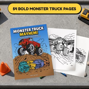 Monster Truck Mayhem! Monster Truck Coloring Pages, 54 Bold Designs for Kids & Adults, Party Pack, Printable PDF, Instant Download