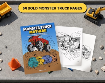 Monster Truck Chaos! Monster Truck Kleurplaten, 54 stoere ontwerpen voor kinderen en volwassenen, feestpakket, printbaar PDF, direct te downloaden