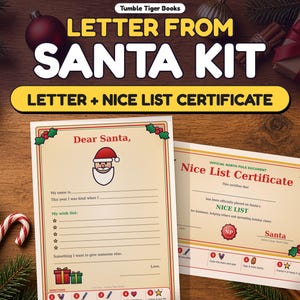 Letter From Santa Printable Kit, Nice List Certificate, Dear Santa Wish List, North Pole Envelope, Santa Gift Tags, A4 and US Letter