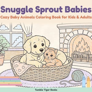 Knuffel Sprout Babies: Kleurboek met babydieren (printbaar PDF-bestand), schattige kleurplaten van bos- en boerderijdieren voor kinderen en volwassenen. afbeelding 1