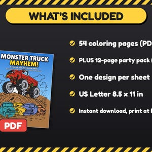 Monster Truck Mayhem! Monster Truck Coloring Pages, 54 Bold Designs for Kids 6+ & Adults, Party Pack, Printable PDF, Instant Download imagen 6