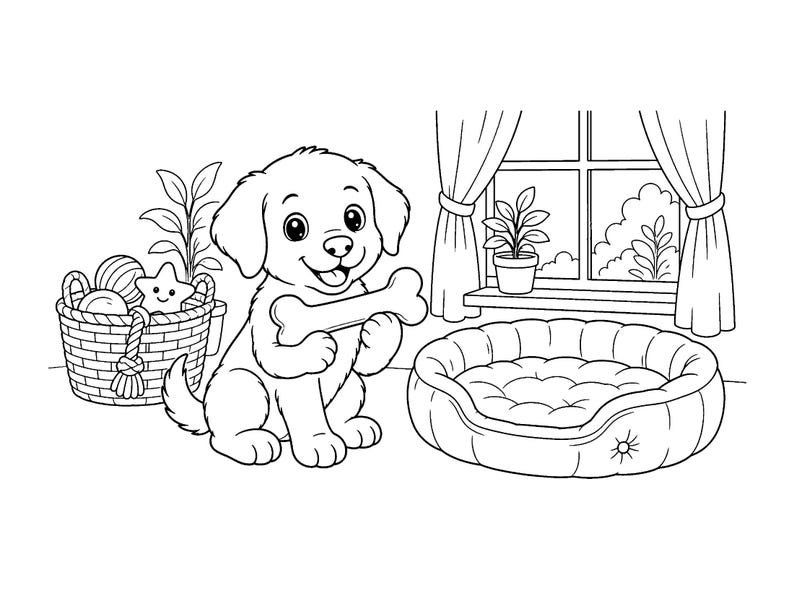 Waggy Tail Cuddles / Libro para colorear de perros y cachorros para niños y adultos, llamativo y fácil, PDF imprimible, descarga instantánea imagen 3
