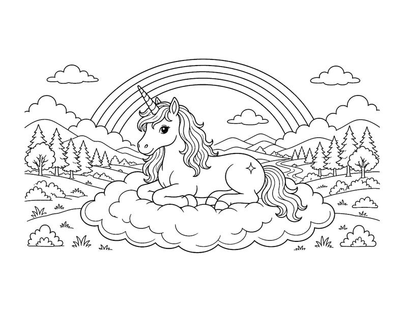 Glitzernde Einhorn-Träume: Einhorn-Malbuch zum Ausdrucken (PDF), Magische Regenbogen-Einhorn-Malvorlagen für Kinder und Erwachsene, Sofort-Download Bild 2