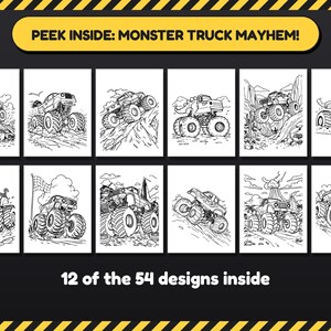 Monster Truck Mayhem! Monster Truck Coloring Pages, 54 Bold Designs for Kids 6+ & Adults, Party Pack, Printable PDF, Instant Download imagen 3