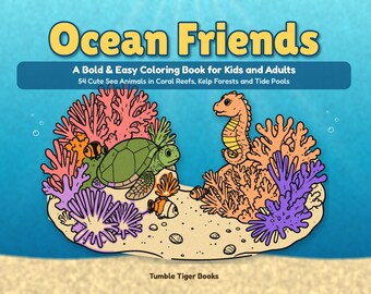 Disegni da colorare dell'oceano stampabili, 54 simpatici animali marini per bambini e adulti, libro Amici dell'oceano, PDF stampabile