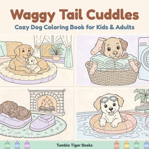 Waggy Tail Cuddles / Libro para colorear de perros y cachorros para niños y adultos, llamativo y fácil, PDF imprimible, descarga instantánea imagen 2