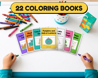 Paquete Mega Combo de Libros para Colorear de Halloween, 22 Libros para Colorear con motivos de Halloween, más de 1100 páginas imprimibles en PDF para niños y adultos, descarga instantánea.