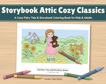 Pagine da colorare di fiabe, libro di classici accoglienti di Storybook Attic per bambini e adulti, PDF stampabile